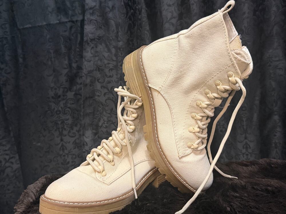 Chic Cream Canvas Combat Boots - Chunky Sole